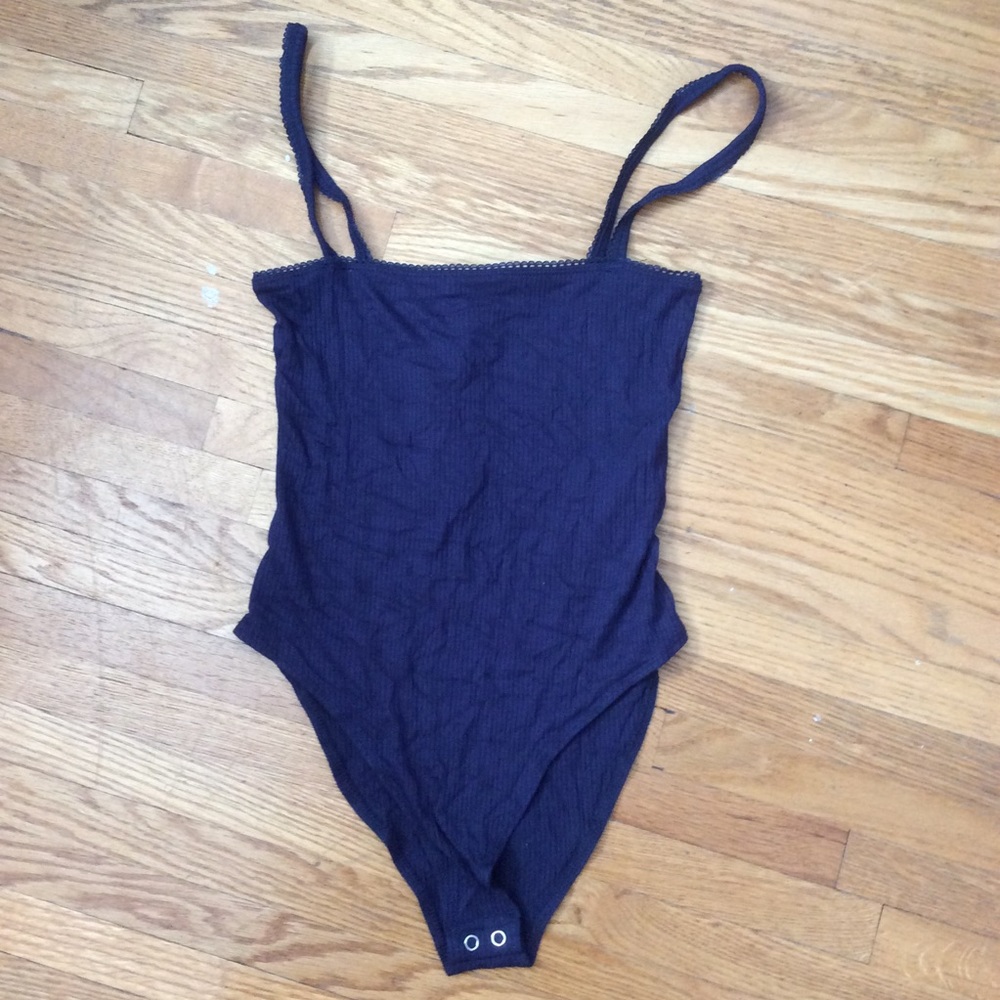 FOREVER 21 Navy Ribbed straight neckline bodysuit